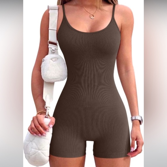 OQQ Women’s Yoga Exercise Romper Spaghetti Strap Sleeveless Brown Size XL NEW XL - Picture 11 of 11